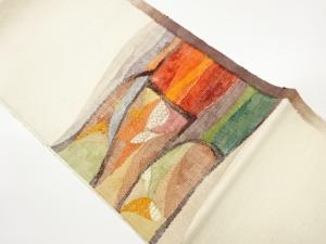 手織り真綿紬抽象模様織出し名古屋帯